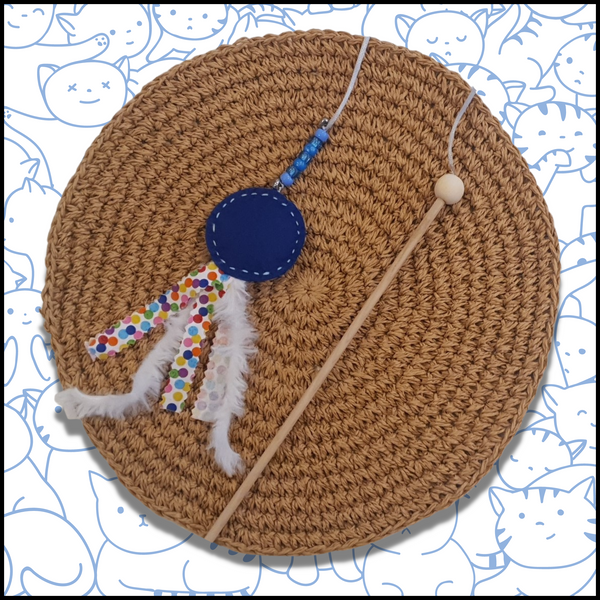 Ocean Blue Handmade Cat Teaser with Wooden Wand